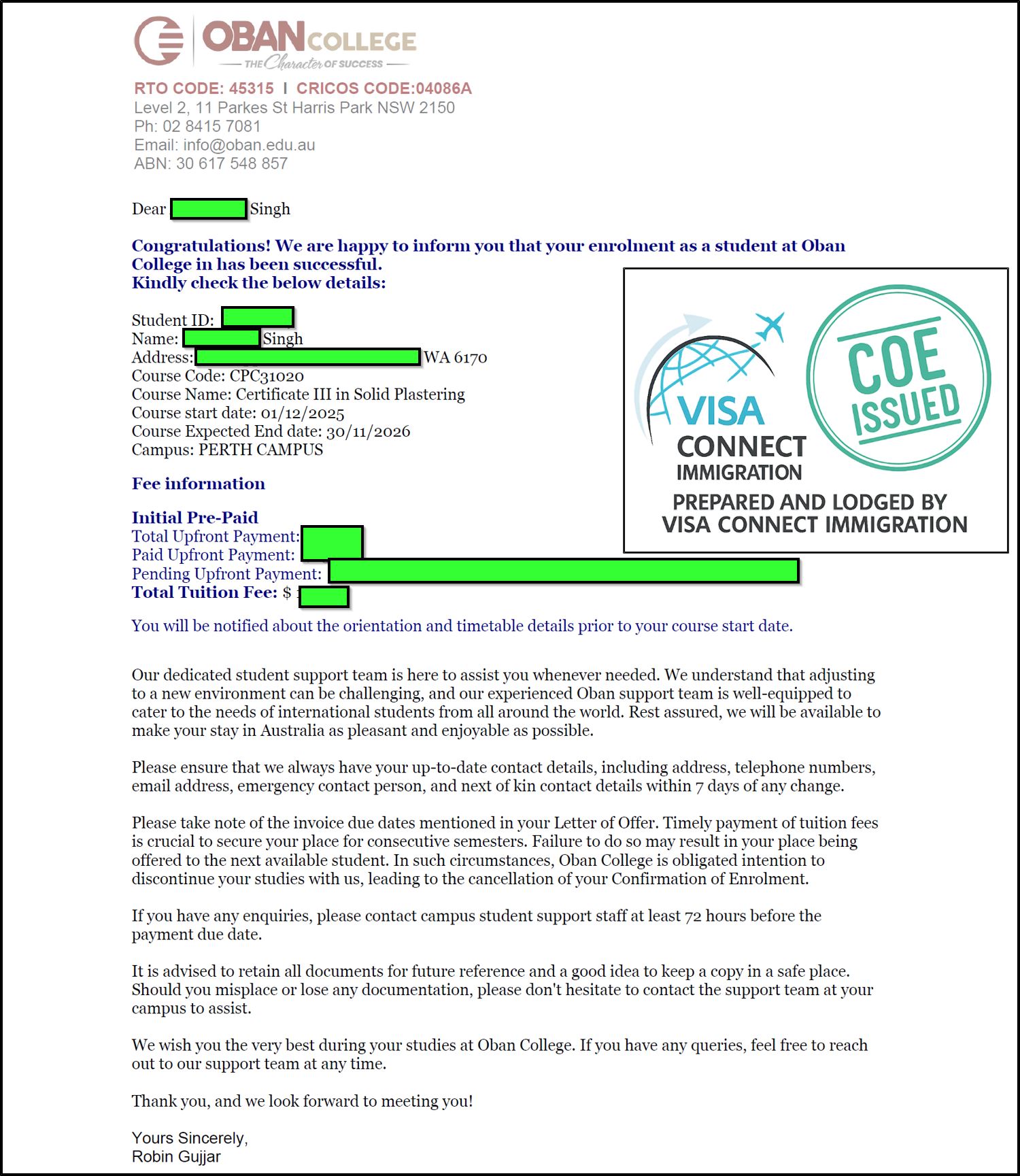 Visa Grant