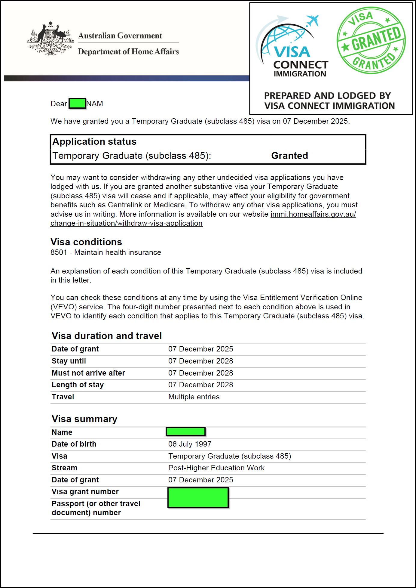 Visa Grant