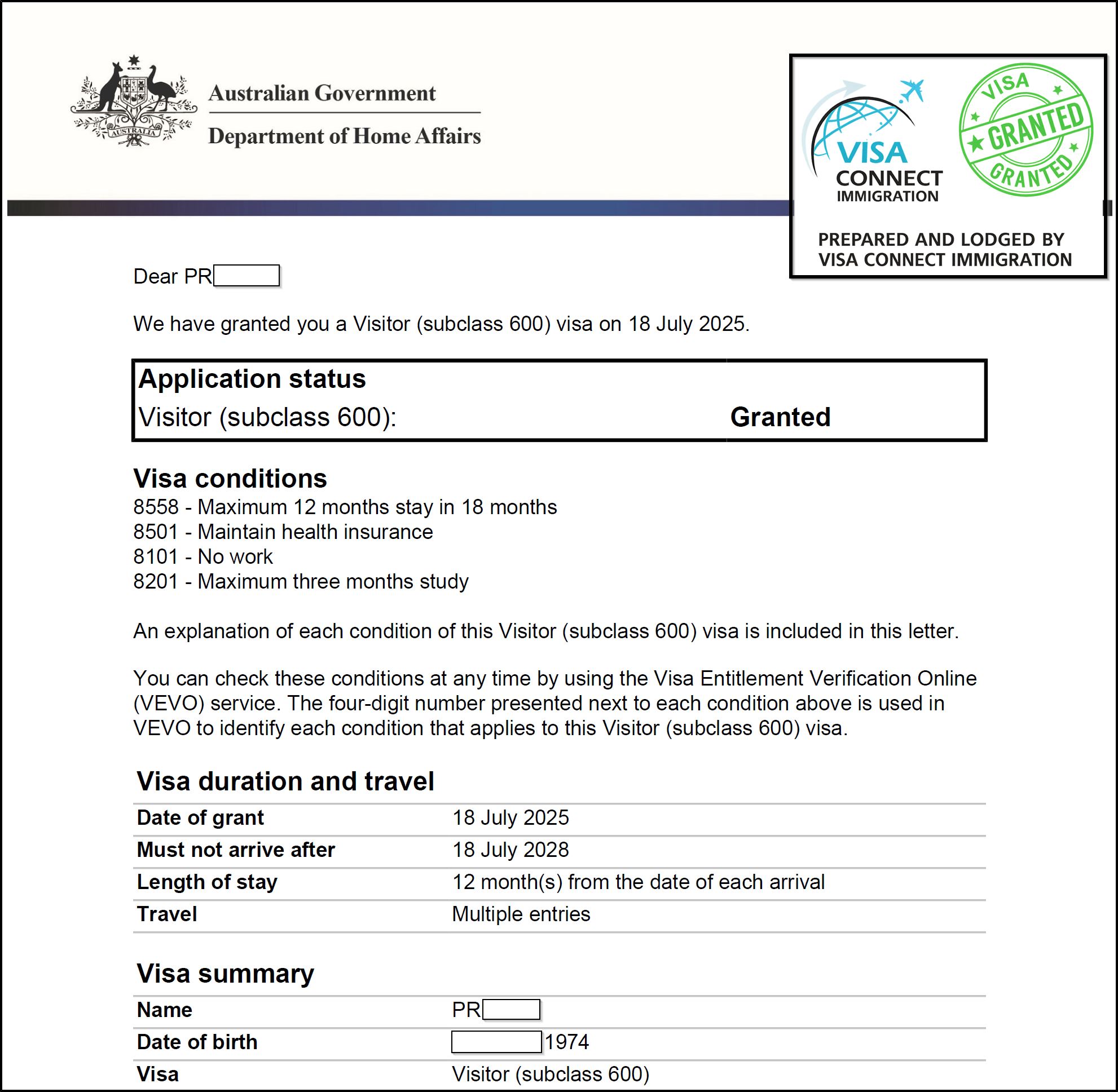 Visa Grant