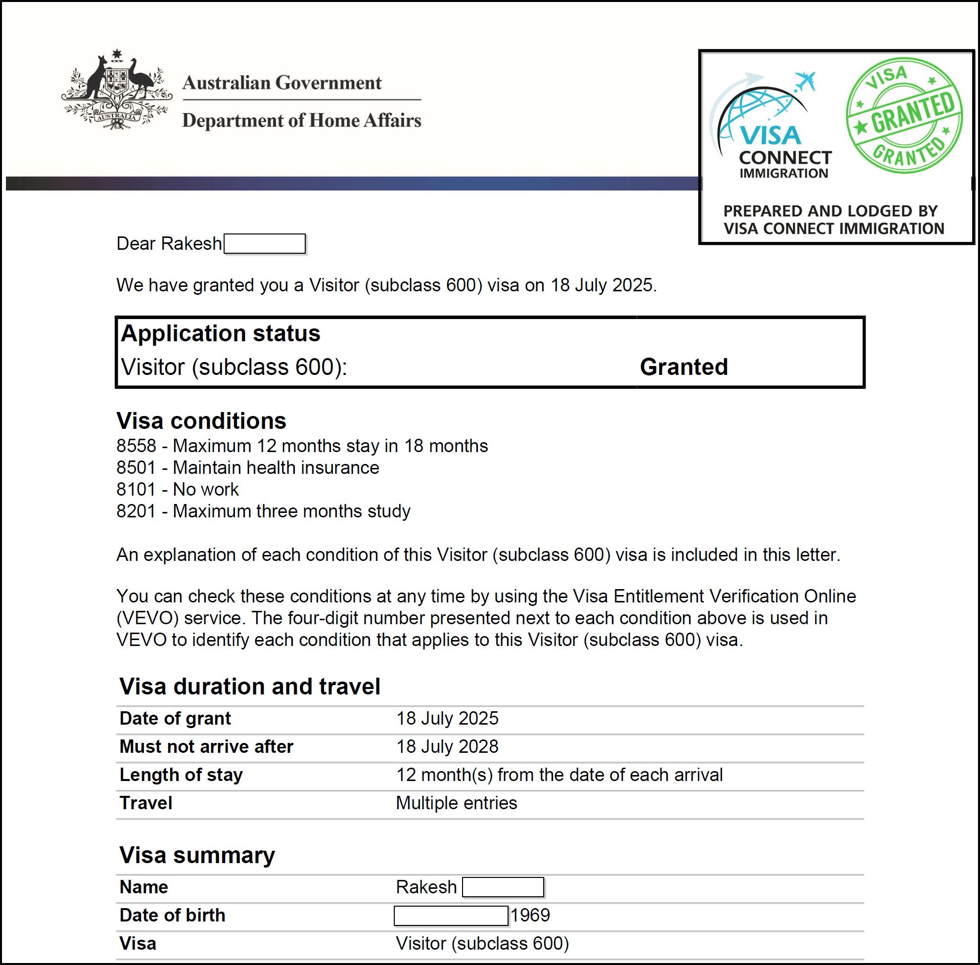 Visa Grant