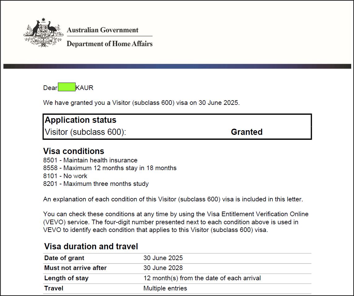 Visa Grant
