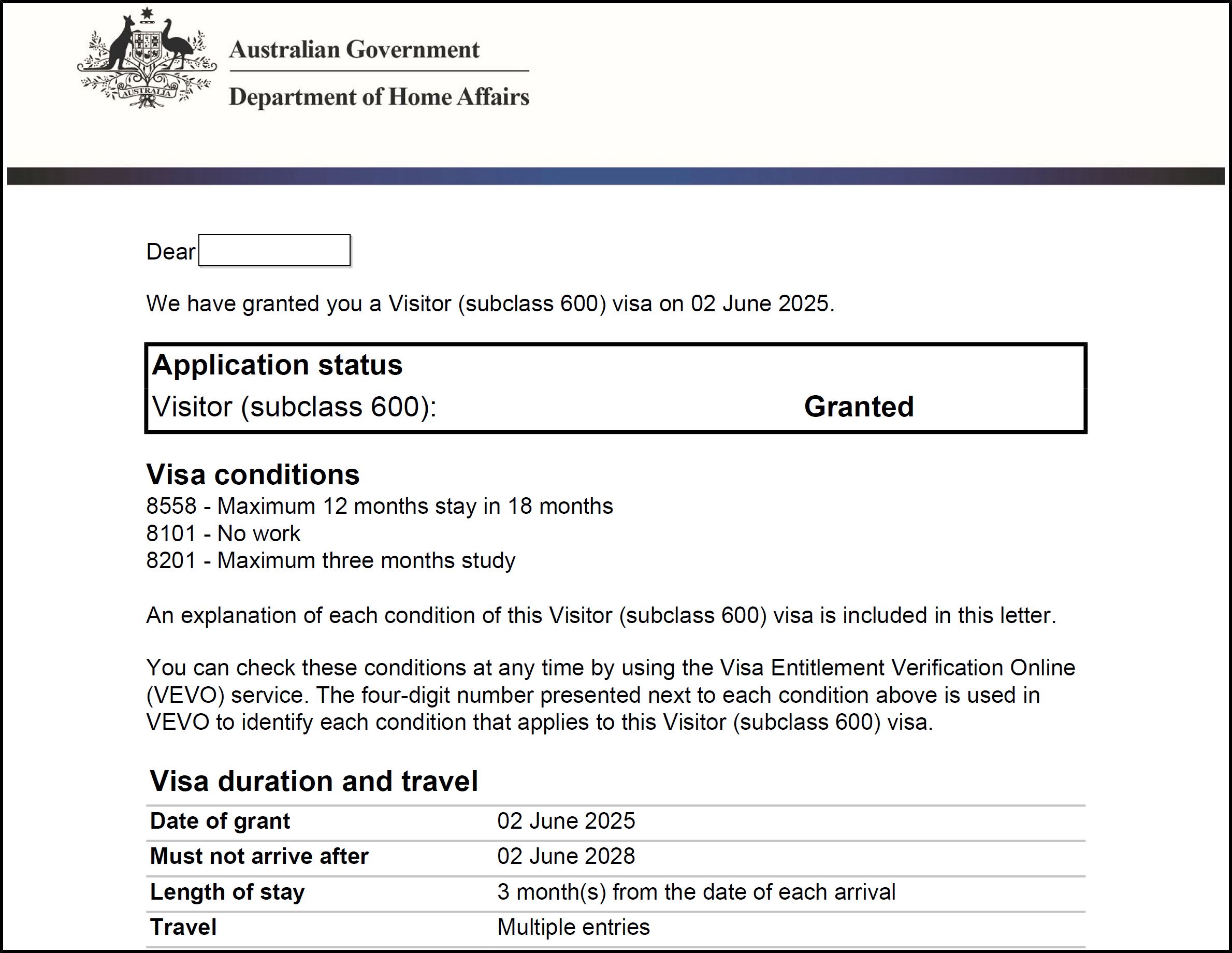 Visa Grant
