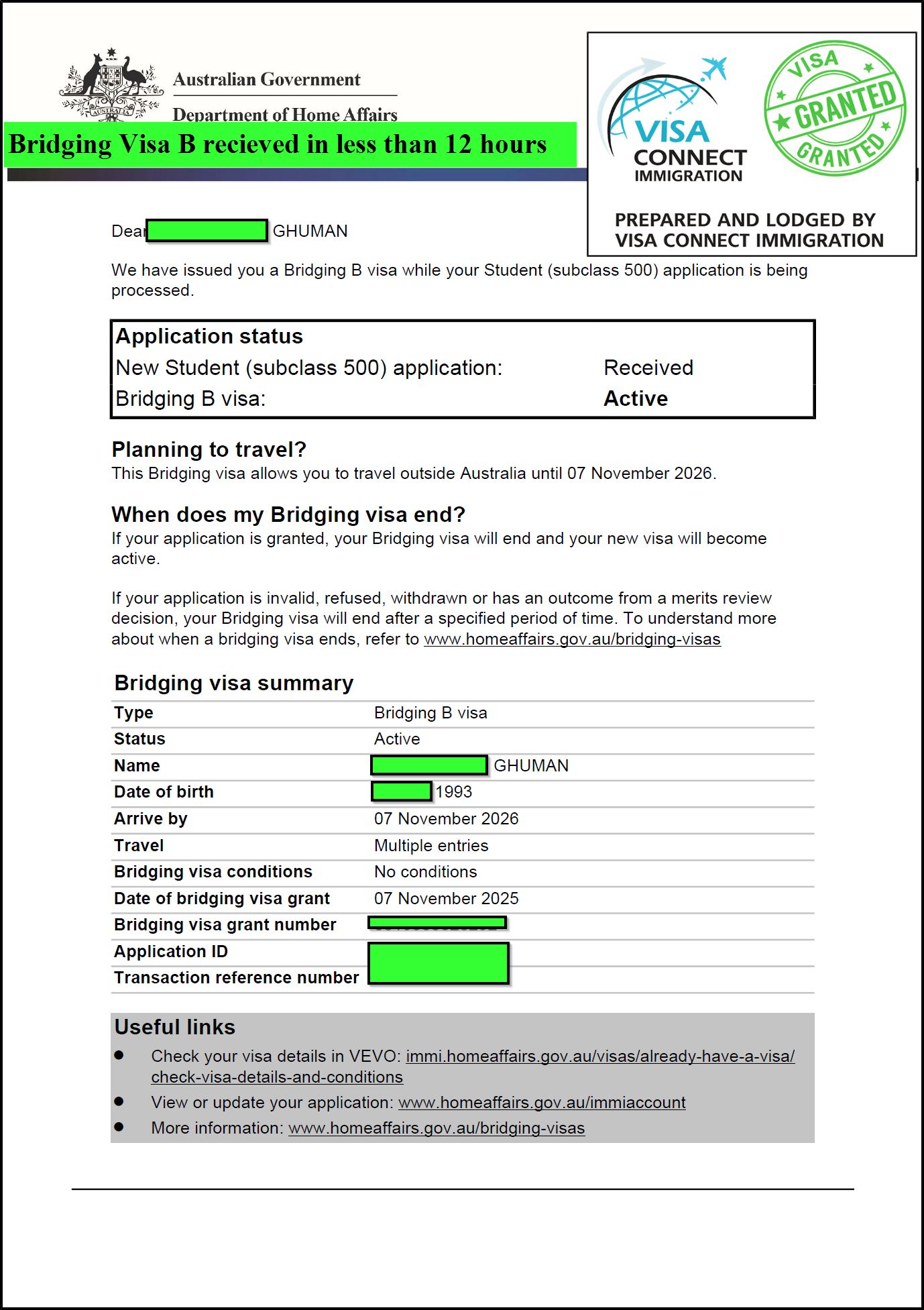 Visa Grant