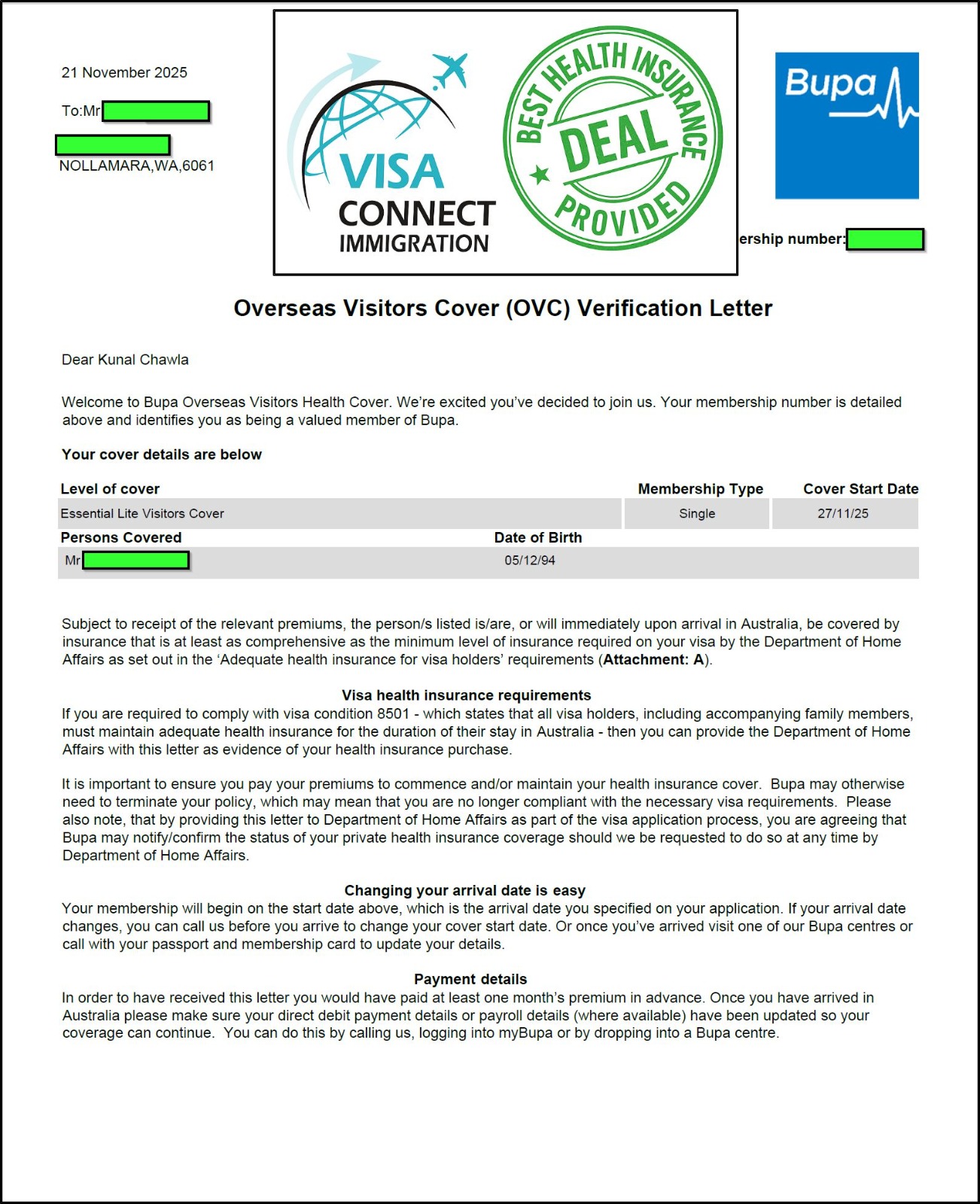 Visa Grant