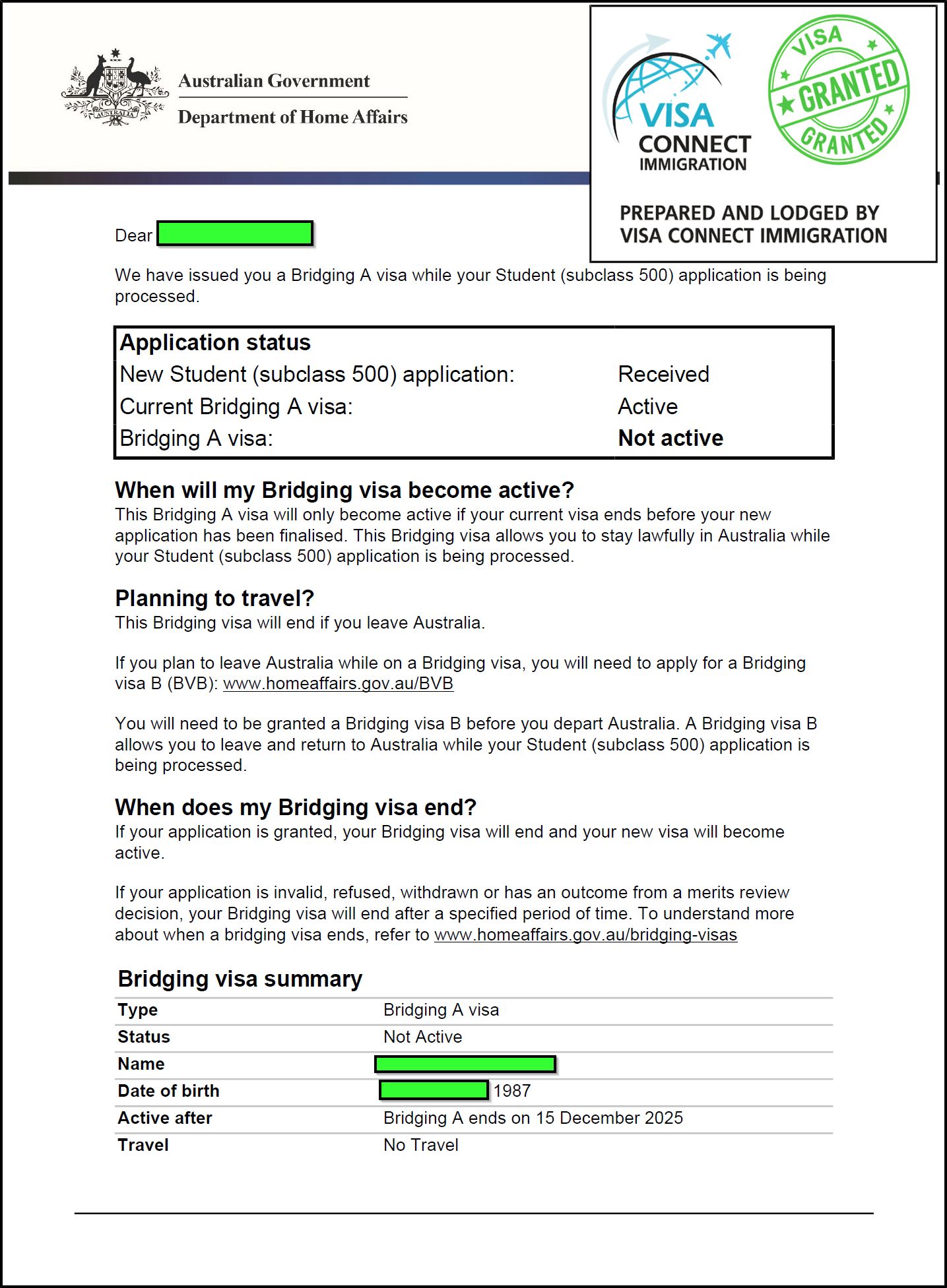 Visa Grant