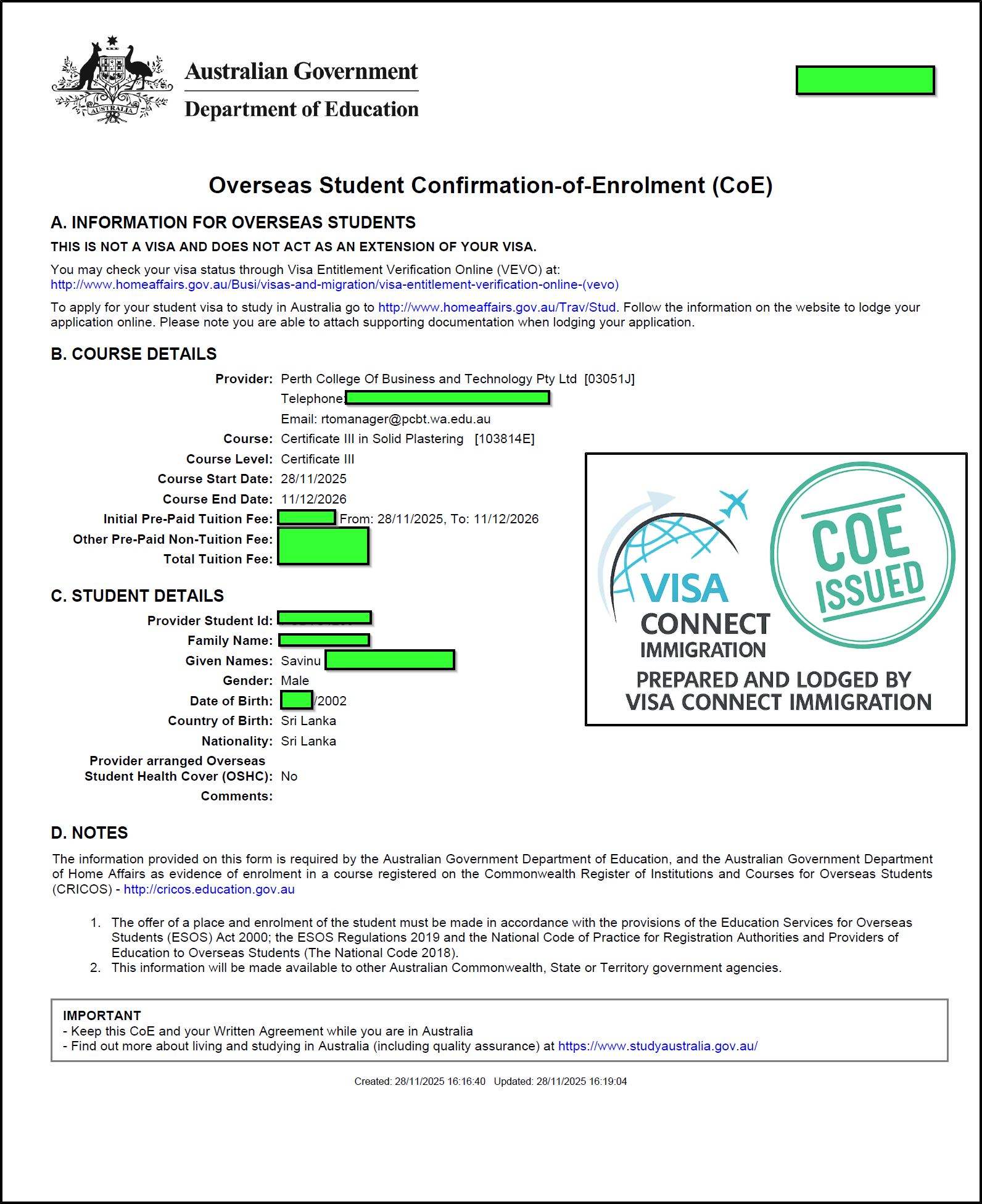 Visa Grant