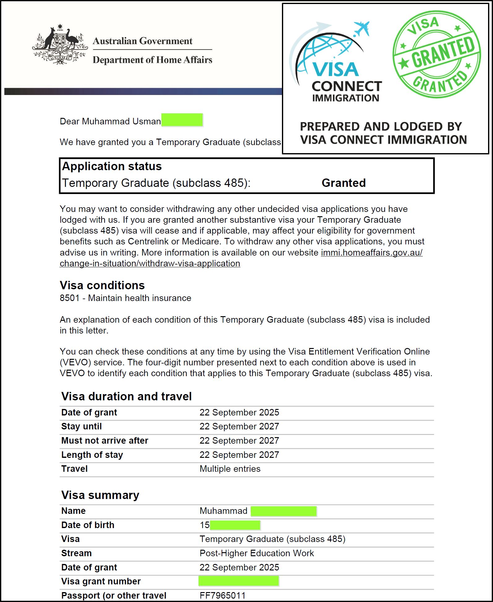 Visa Grant