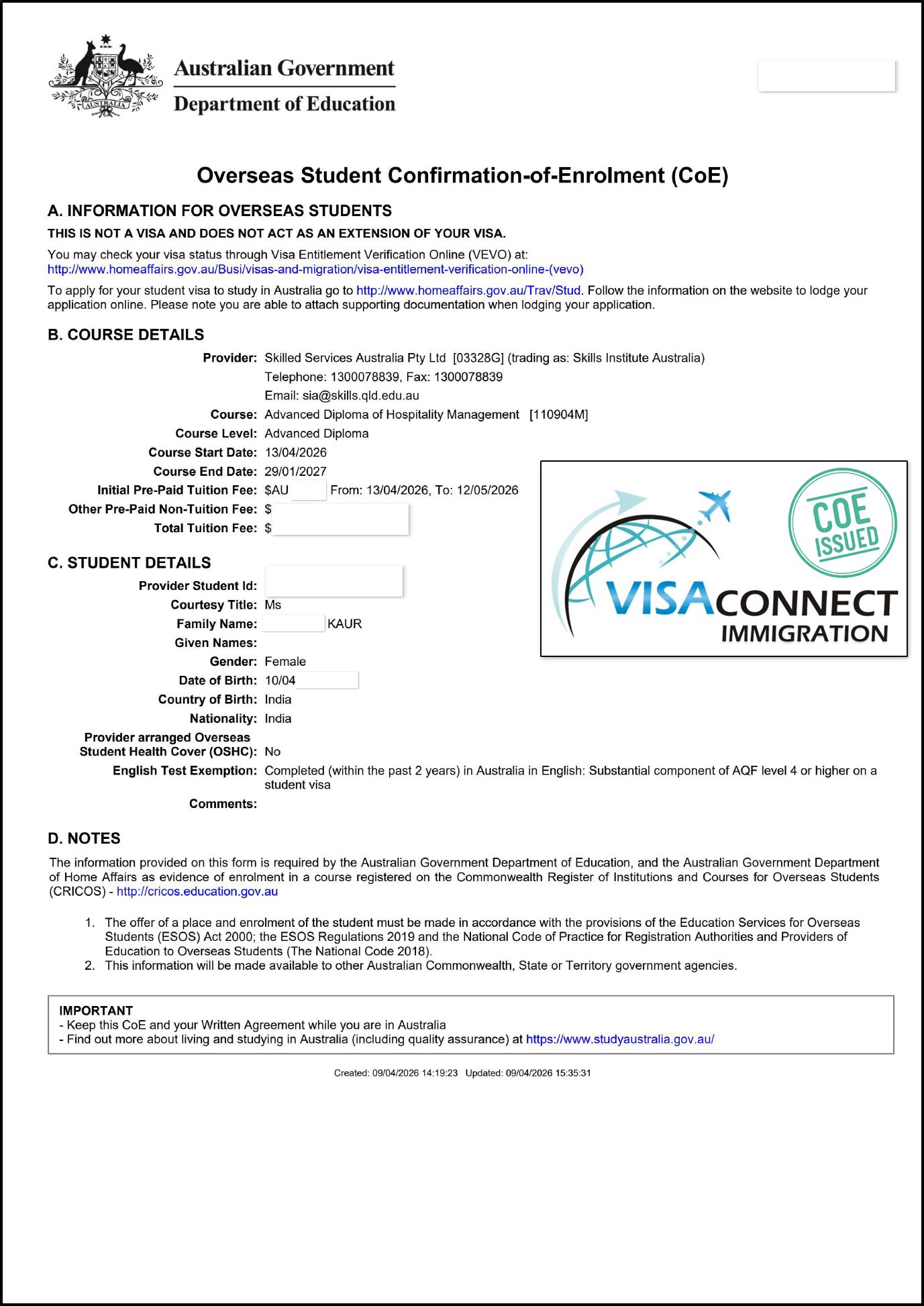 Visa Grant