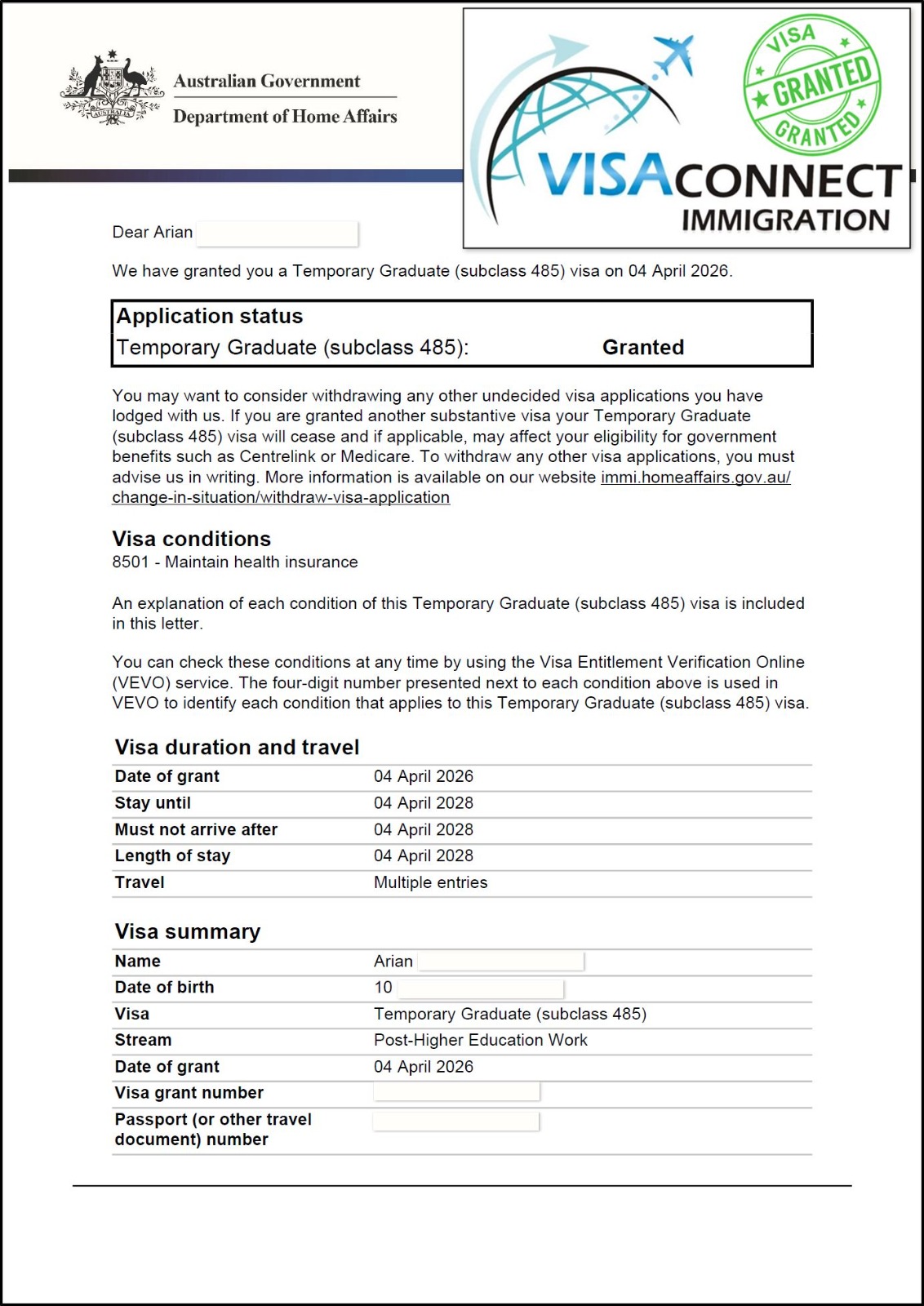 Visa Grant
