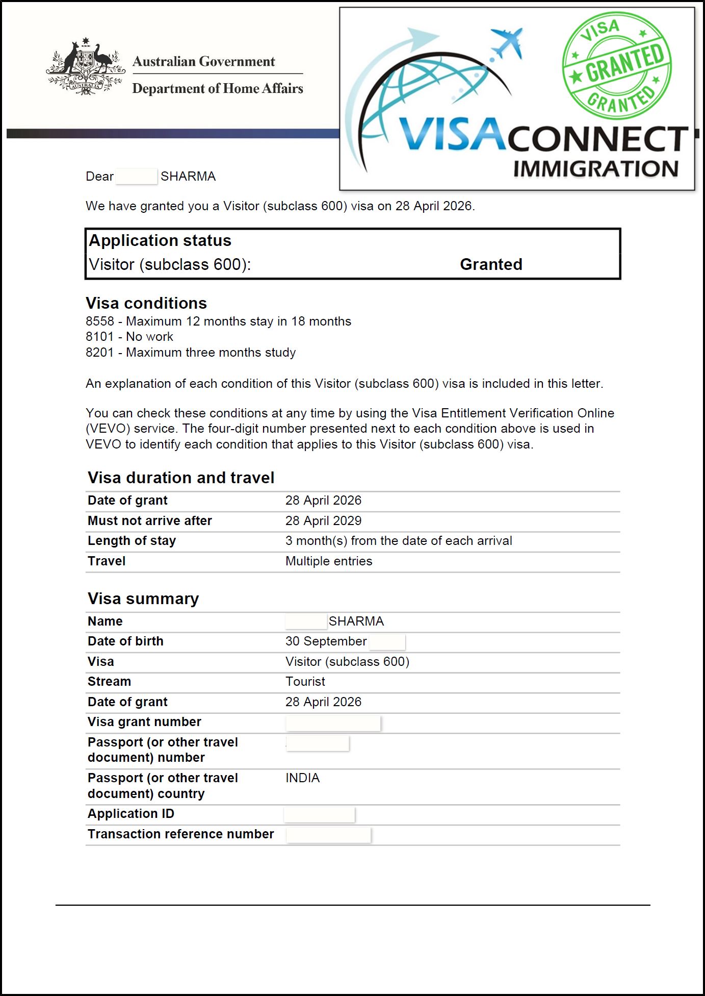 Visa Grant