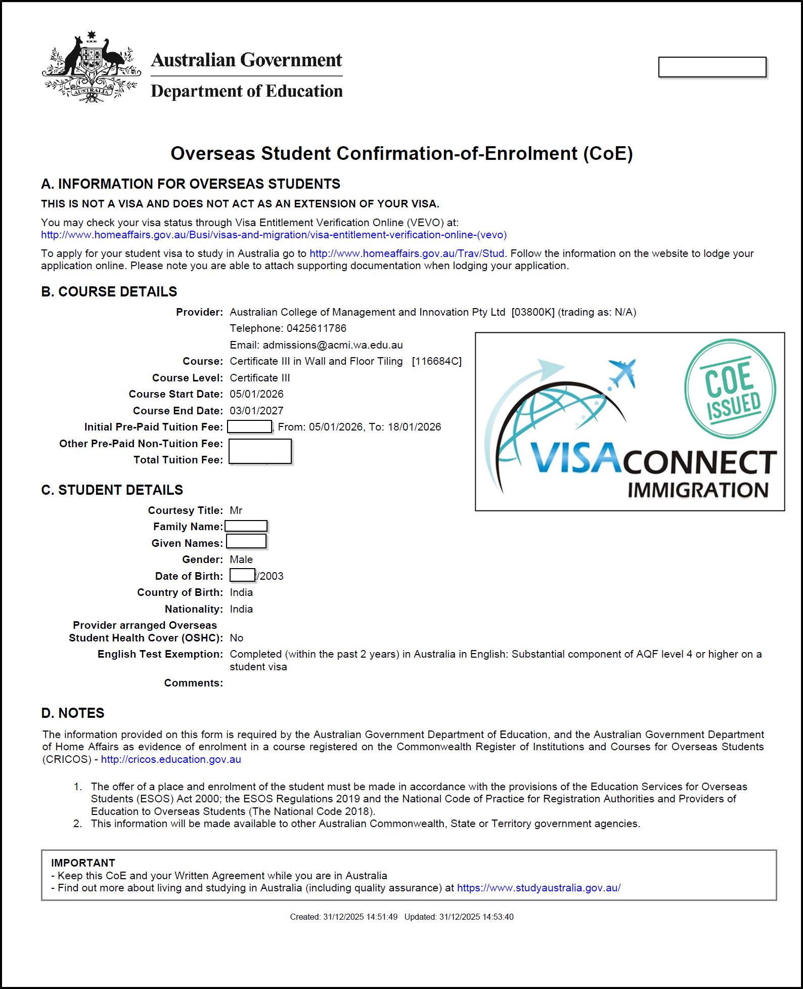 Visa Grant