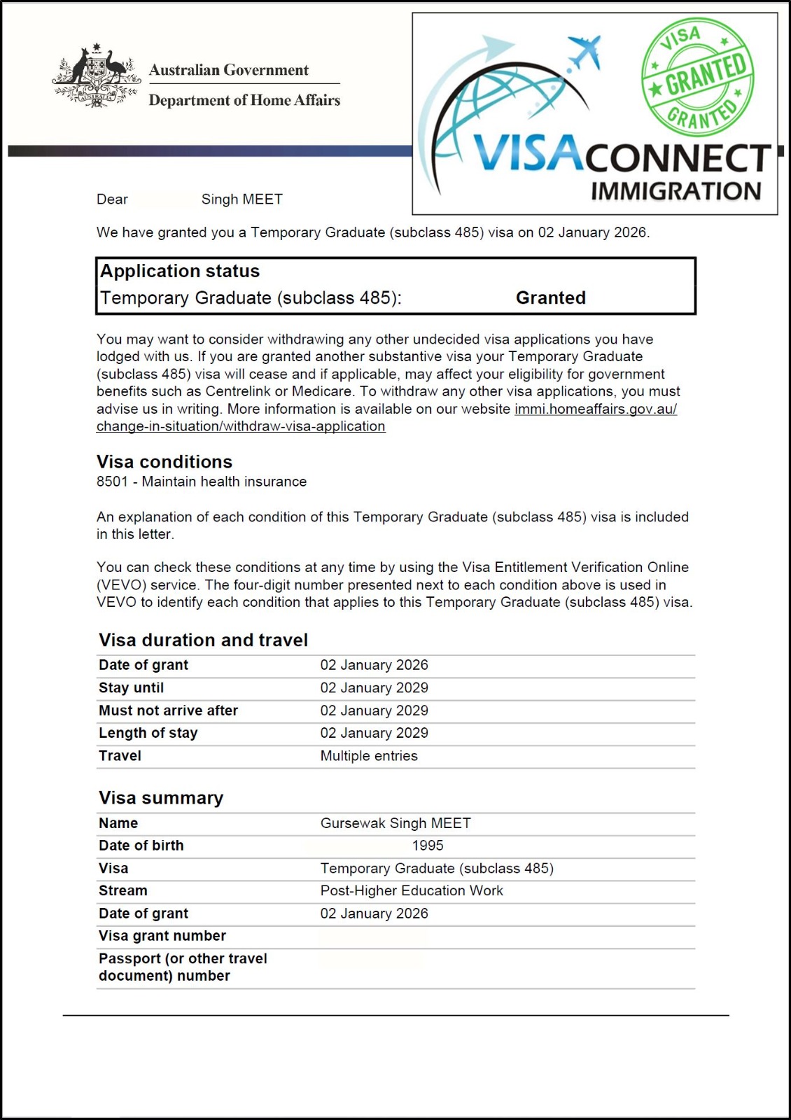Visa Grant