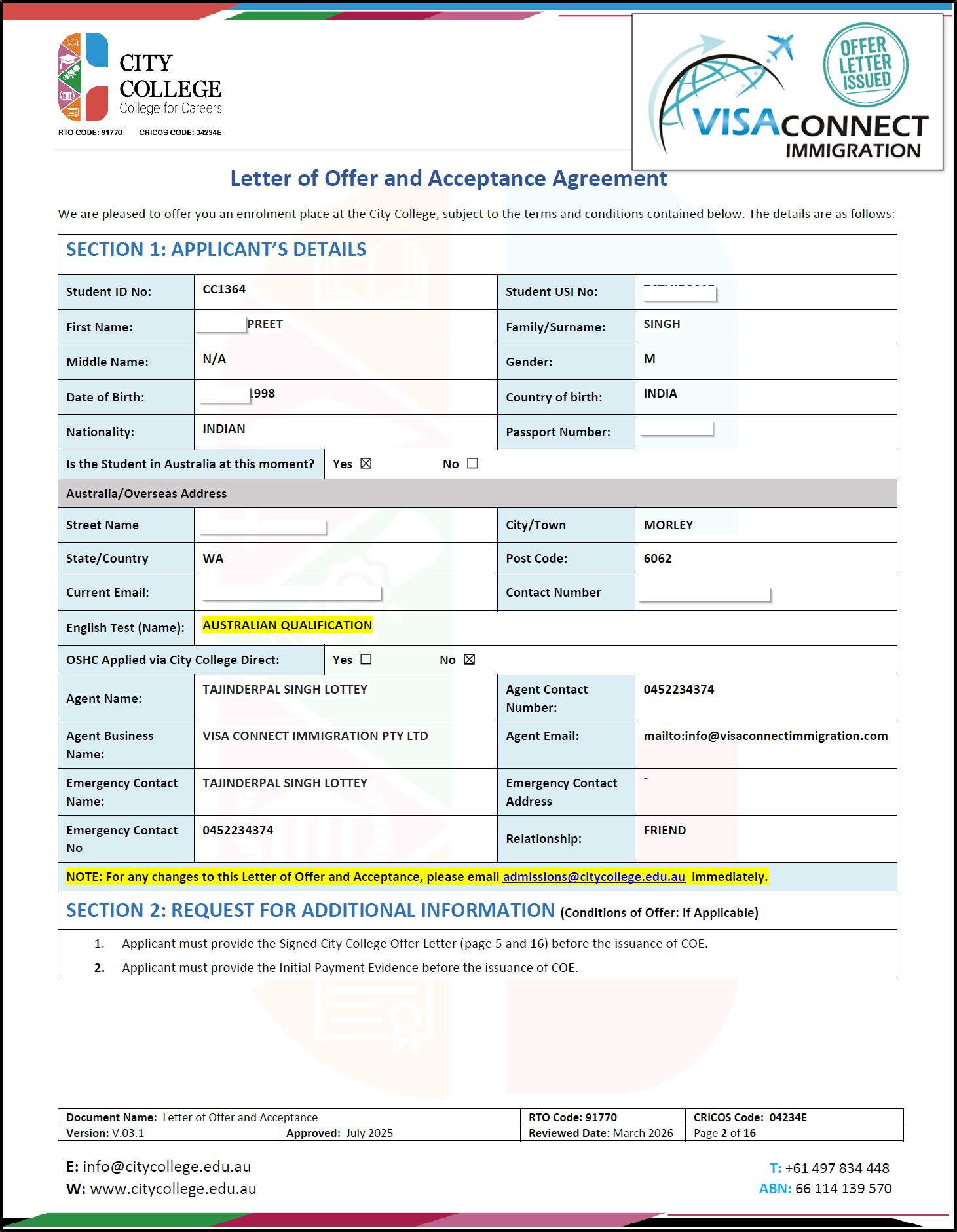 Visa Grant