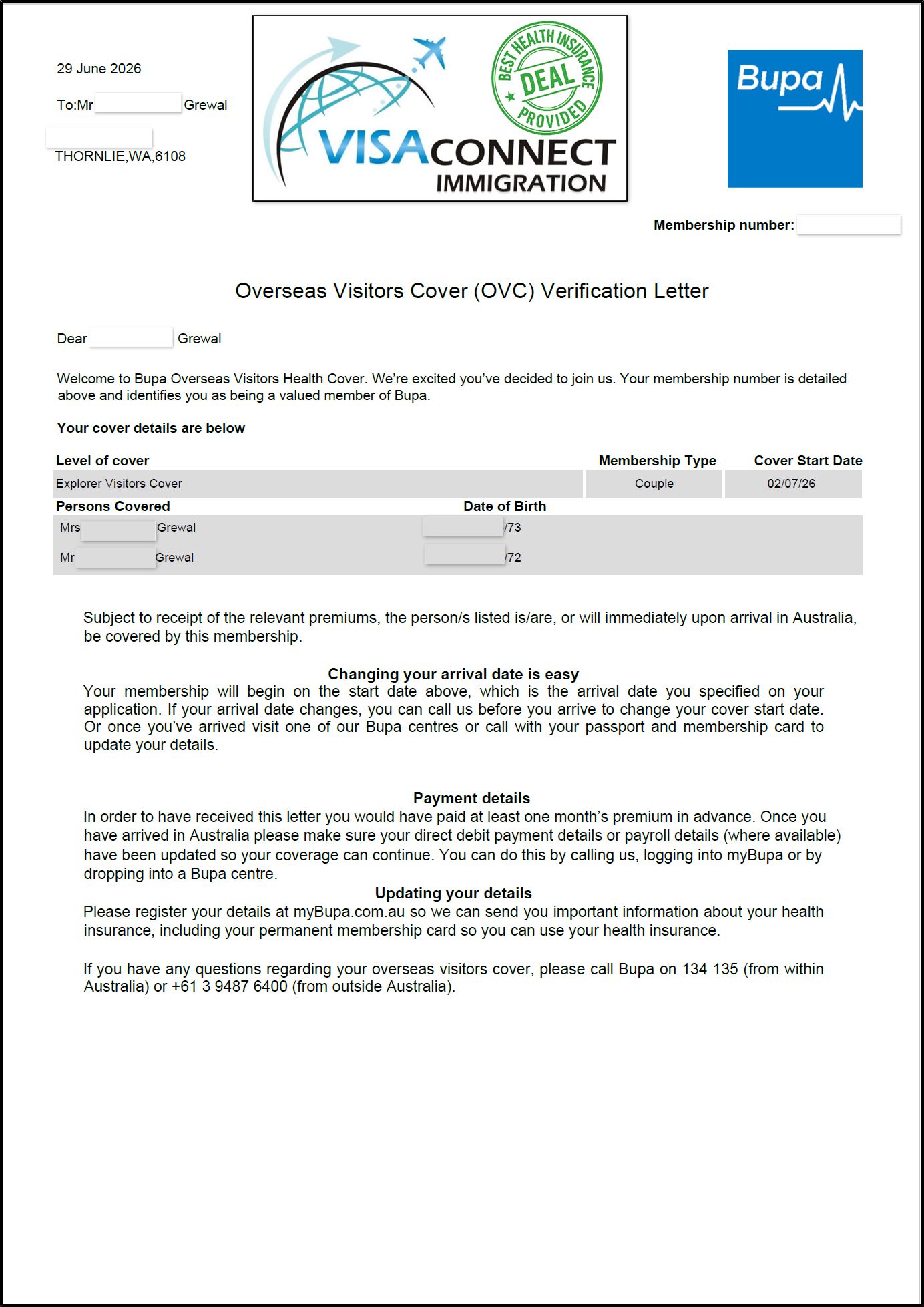Visa Grant