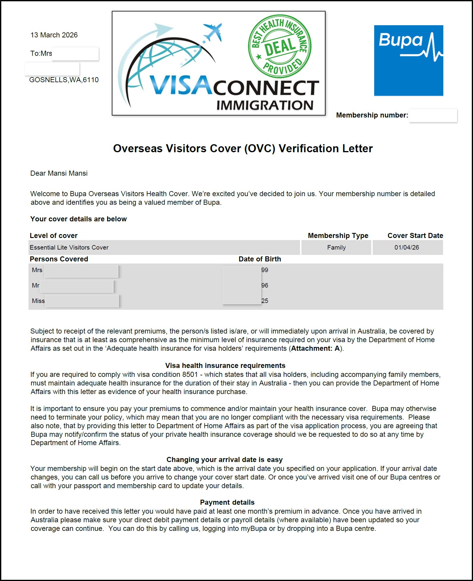 Visa Grant