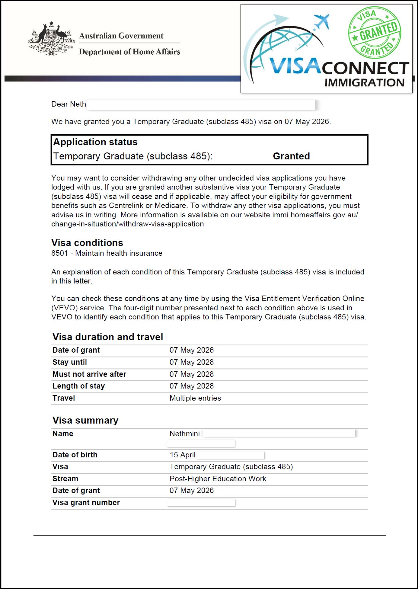Visa Grant