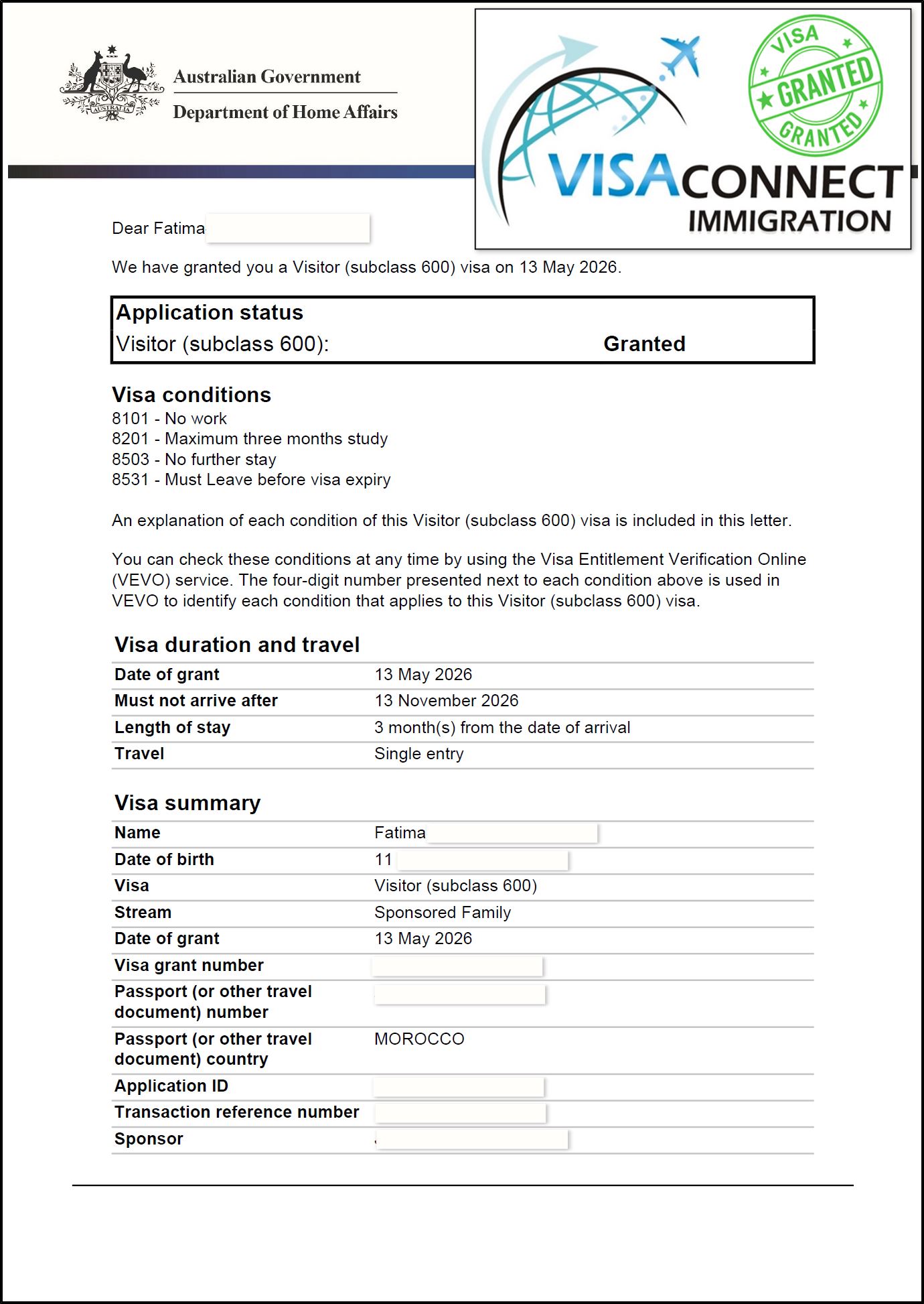 Visa Grant