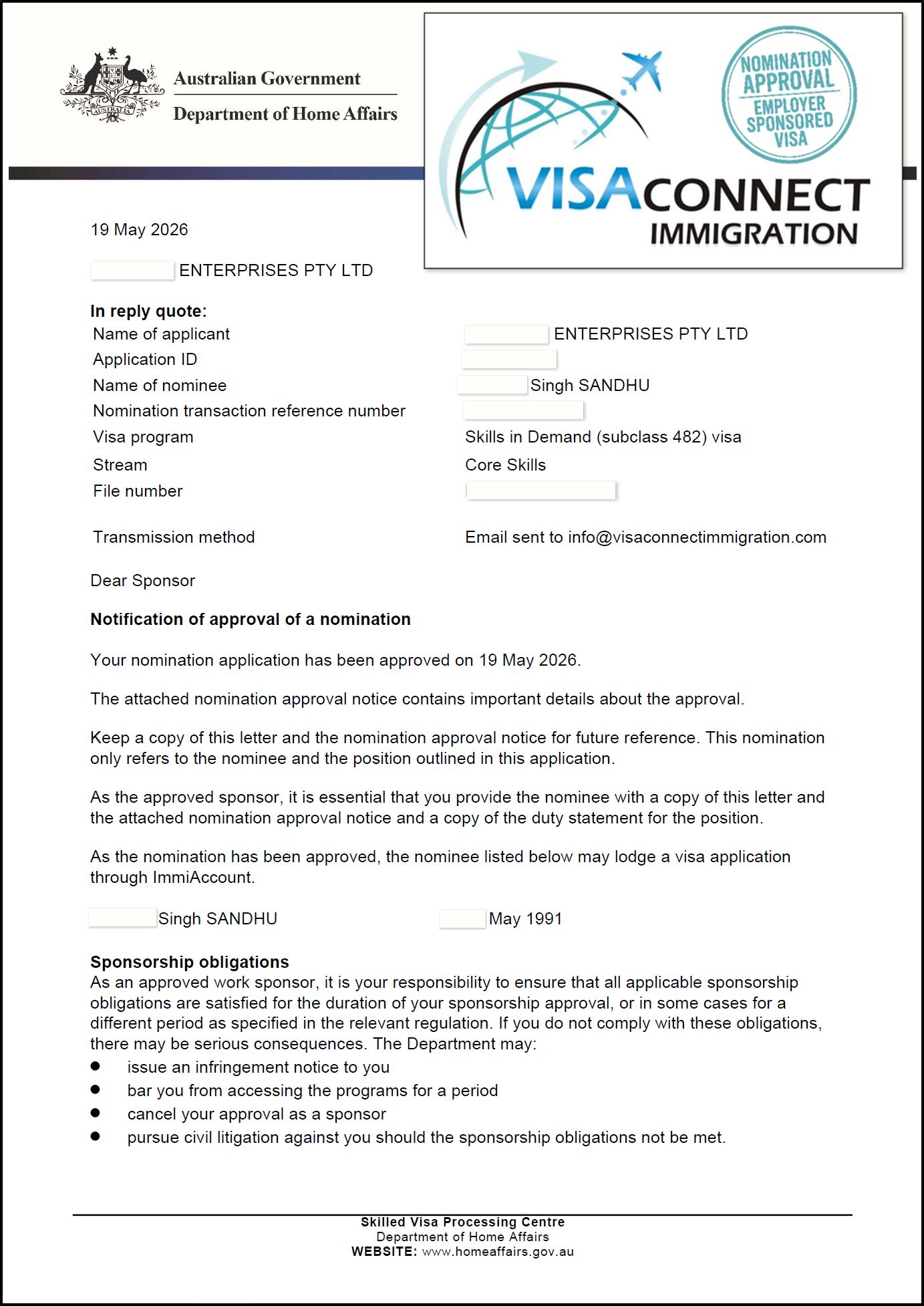 Visa Grant