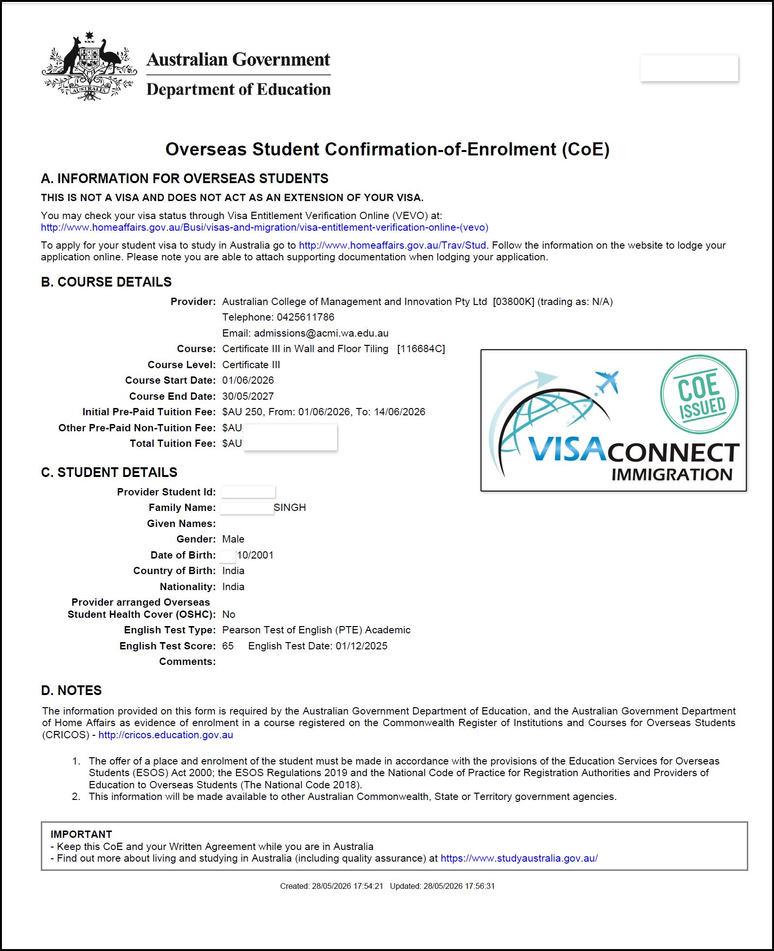 Visa Grant