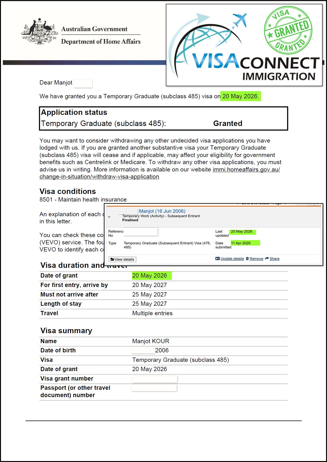 Visa Grant