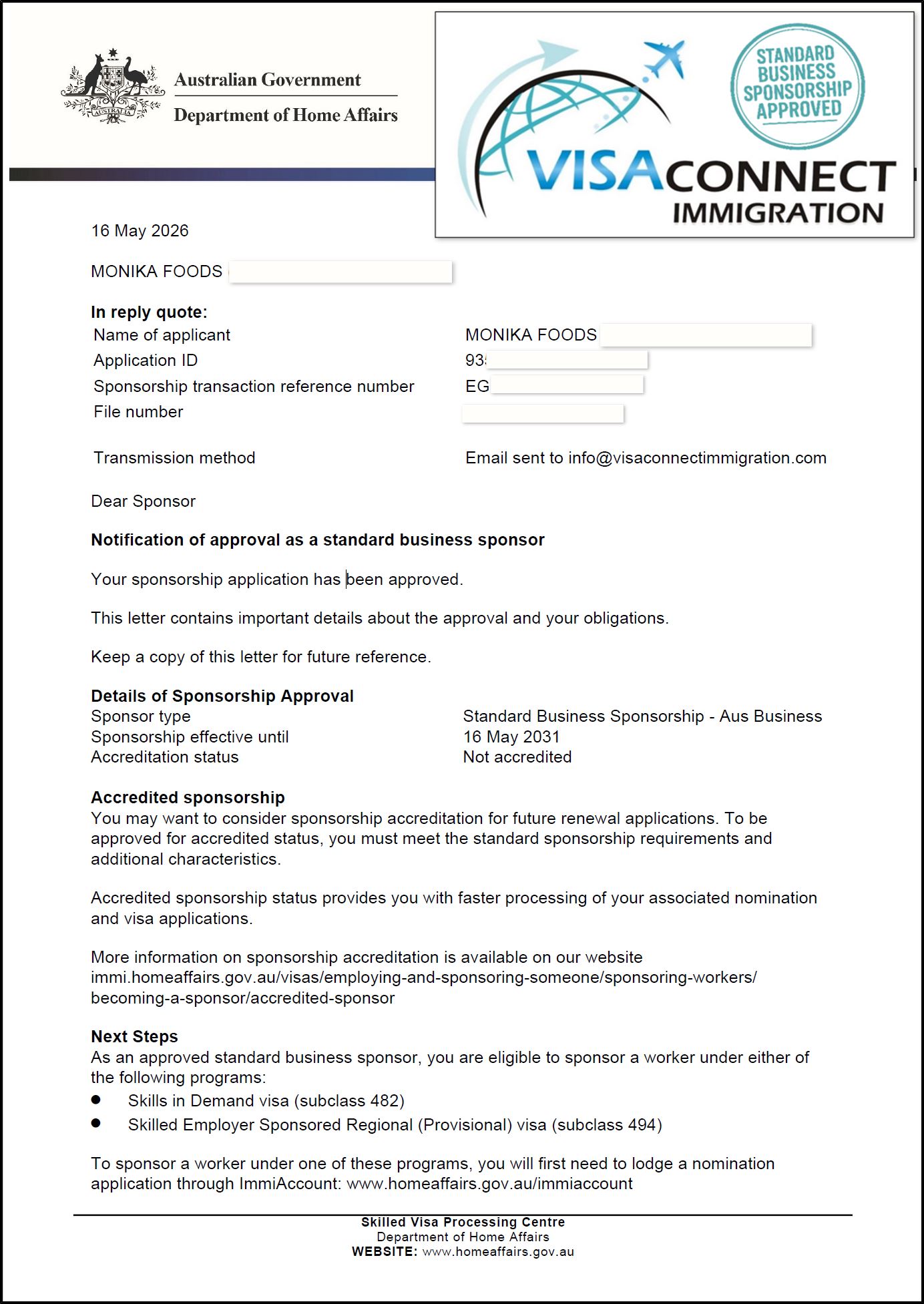 Visa Grant